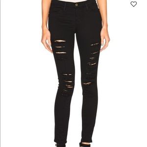 Frame Le Skinny de Jeanne distressed black jeans 24